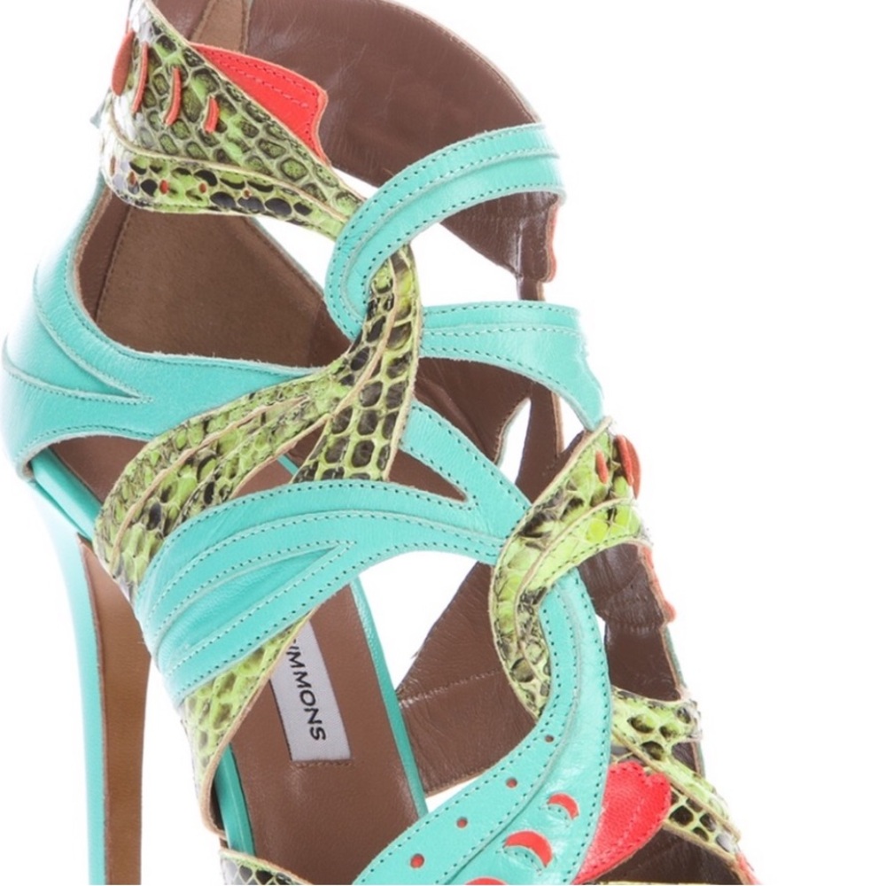 Tabitha Simmons Turquoise & Yellow Python Print H… - image 7